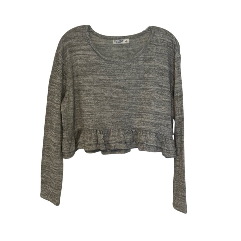 Arizona Jean Co Womens Heather Grey Ruffle Hem Long Sleeve Crop Top‎ Large NEW